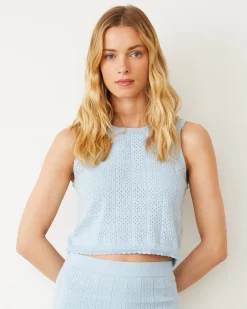 MONROW Crochet Knit Tank SOFTBLUE Best